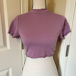 Shinestar Mauve Ruffle Sleeve high neck short sleeve Crop Top
